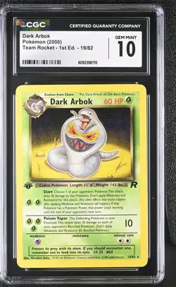 CGC 10 GEM MINT Dark Arbok Team Rocket 1st Edition 19/82 Pokemon Card - Image 1