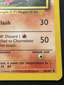 Pokemon Charmeleon 24/102 Base Set Uncommon Unlimited LP / MP (#5) - Image 4