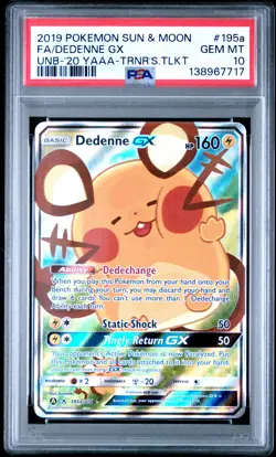 2019 POKEMON SUN & MOON UNBROKEN BONDS #195A FULL ART/DEDENNE GX PSA 10 - Image 1