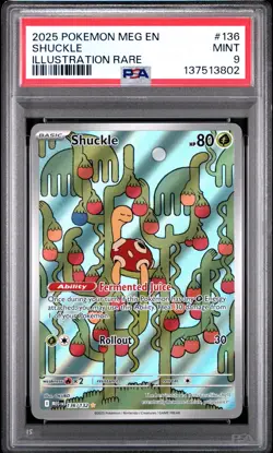 Pokemon Mega Evolution Shuckle 136/132 Illustration Rare Holo PSA 9 Mint - Image 1