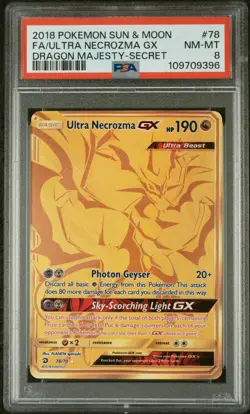 2018 POKEMON SUN & MOON DRAGON MAJESTY SECRET FULL ART/ULTRA NECROZMA GX PSA 8 - Image 1