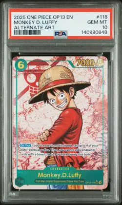 2025 ONE PIECE OP13-CARRYING ON HIS WILL ALTERNATE ART MONKEY D. LUFFY PSA 10 - Image 1