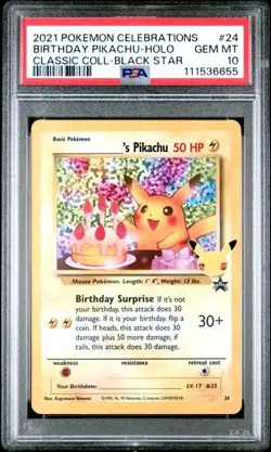 Pokemon Card PSA 10 Birthday Pikachu 24 25th Celebrations Classic Holo 2021 - Image 1