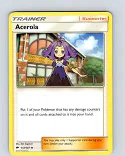 Pokemon TCG Acerola S&M Burning Shadows 112/147 Uncommon Card Played LP - Image 1
