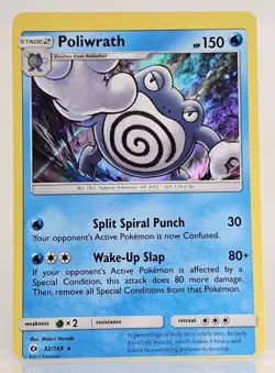 Poliwrath Holo Rare SM Base Set 32/149 NM Reverse Holo Miss Cut Error Card - Image 1