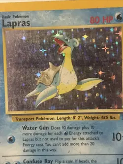Pokemon Lapras Holo Rare Card 10/62 Fossil Set WOTC Vintage MP/HP Condition - Image 2