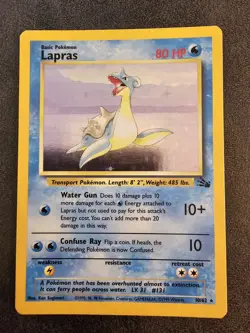 Pokemon Lapras Holo Rare Card 10/62 Fossil Set WOTC Vintage Moderate Play MP - Image 1