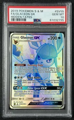 FULL ART FA GLACEON GX PSA 10 2019 POKEMON SM HIDDEN FATES #SV55/SV94 GEM 2795 - Image 1
