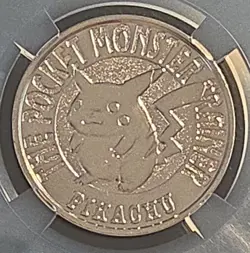 Pikachu 1997 Bandai Pokemon Battle Coin Japan Ser 1-025 Silver CGC Mint 9 Pop 1 - Image 2