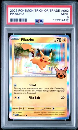2023 POKEMON TRICK OR TRADE #062 PIKACHU PSA 9 - Image 1
