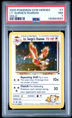 2000 POKEMON GYM HEROES HOLO #7 LT. SURGE'S FEAROW PSA 7 - Image 1