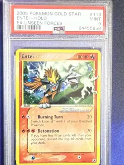 Pokemon Entei Gold Star Holo 2005 EX Unseen Forces #113 PSA 9 Mint - Image 5