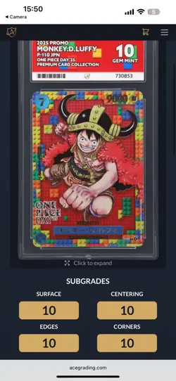 Monkey D Luffy P-110 [Promo] ONE PIECE DAY 25 Japanese Ace 10 PERFECT GRADES 853 - Image 2