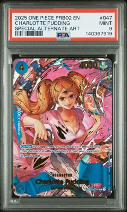 2025 ONE PIECE PREM BOOSTER SPECIAL ALTERNATE ART #047 CHARLOTTE PUDDING PSA 9 - Image 1