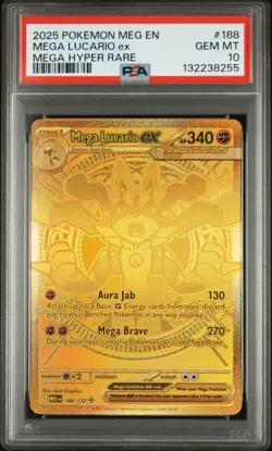PSA 10 GEM MINT Mega Lucario EX Gold Hyper Rare 188/132 Pokemon Mega Evolution - Image 1