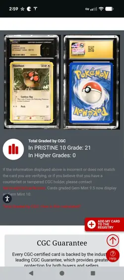 (POP 21) CGC 10 PRISTINE 2005 Pokemon EX Unseen Forces Hoothoot 59/115 Card - Image 4