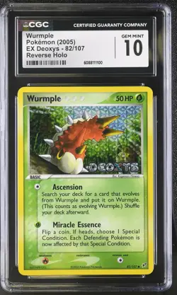CGC 10 GEM MINT Wurmple 2005 EX Deoxys 82/107 Reverse Holo STAMPED Pokemon Card - Image 1