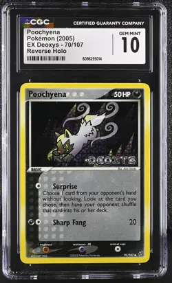 CGC 10 GEM MINT Poochyena EX Deoxys 70/107 Reverse Holo Stamped Pokemon Card - Image 1