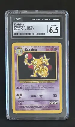 CGC 6.5 EX / NEAR MINT + KADABRA 32/102 Base Set 1999 Pokemon Card ✨ Vintage ✨ - Image 1
