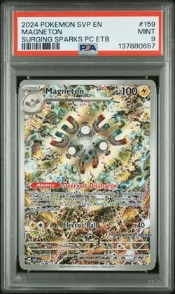 2024 POKEMON SURGING SPARKS POKEMON CENTER ETB PROMO #159 MAGNETON PSA 9 - Image 1