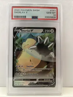 PSA 10 GEM MINT 2020 Pokemon TCG Sword & Shield Snorlax V #141 - Image 2