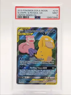 SLOWPOKE & PSYDUCK GX 2019 POKEMON UNIFIED MINDS ULTRA RARE 218 PSA 9 Q3626 - Image 1
