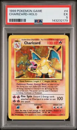 1999 POKEMON BASE SET UNLIMITED #4 CHARIZARD-HOLO PSA 5 - Image 1