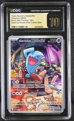 CGC Pristine 10 Pokemon Team Rocket's Wobbuffet 203 ETB Promo - Image 1