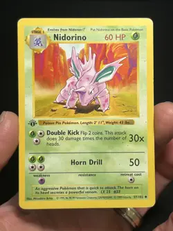 Pokemon TCG Nidorino 037/102 Base Set (Shadowless) 1st Edition - Image 1