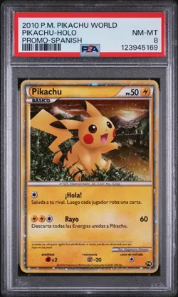 2010 POKEMON WORLD COLL SPANISH-DO NOT USE PIKACHU-HOLO PSA 8 - Image 1