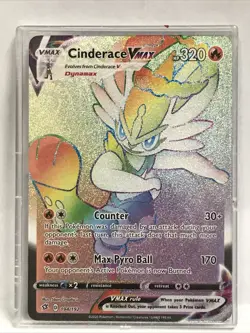 POKEMON REBEL CLASH Cinderace VMAX SECRET RARE RAINBOW 194/192 - Image 1