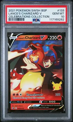 2021 POKEMON SWSH BLACK STAR PROMO CELEBRATIONS COLL LANCE'S CHARIZARD V PSA 10 - Image 1