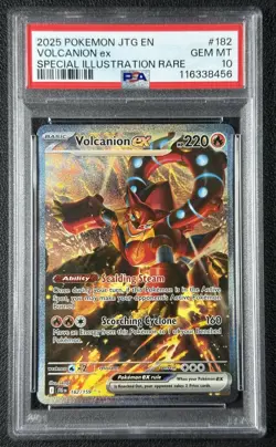 VOLCANION EX PSA 10 2025 POKEMON JTG #182/159 SPECIAL ILLUSTRATION RARE 8456 - Image 1
