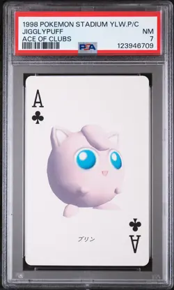1998 POKEMON STADIUM YELLOW VERSION PLAYING CARDS ACE OF CLUBS JIGGLYPUFF PSA 7 - Image 1