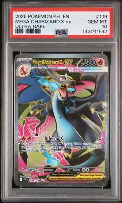 2025 POKEMON PFL EN-PHANTASMAL FLAMES ULTRA RARE #109 MEGA CHARIZARD X EX PSA 10 - Image 1