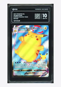 Pokemon PCG 10 GEM MINT Surfing Pikachu VMAX Holo 2021 009/025 Celebrations ENG - Image 1