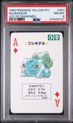 1998 POKEMON YELLOW VERSION PLAYING CARDS ACE OF DIAMONDS #001 BULBASAUR PSA 8 - Image 1
