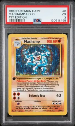1999 POKEMON BASE SET 1ST EDITION #8 MACHAMP-HOLO PSA 3 - Image 1