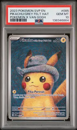 2023 POKEMON SVP POKEMON X VAN GOGH PROMO #085 PIKACHU WITH GREY FELT HAT PSA 10 - Image 1