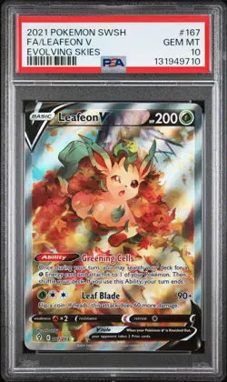 2021 POKEMON SWORD & SHIELD EVOLVING SKIES #167 FULL ART/LEAFEON V PSA 10 - Image 1