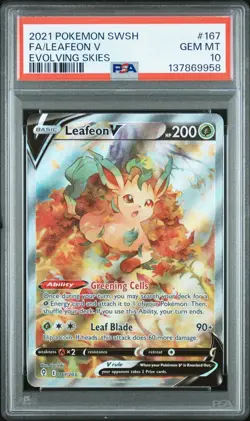 2021 POKEMON SWORD & SHIELD EVOLVING SKIES #167 FULL ART/LEAFEON V PSA 10 - Image 1
