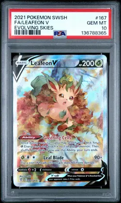 2021 POKEMON SWORD & SHIELD EVOLVING SKIES #167 FULL ART/LEAFEON V PSA 10 - Image 1
