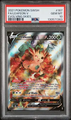 2021 POKEMON SWORD & SHIELD EVOLVING SKIES #167 FULL ART/LEAFEON V PSA 10 - Image 1