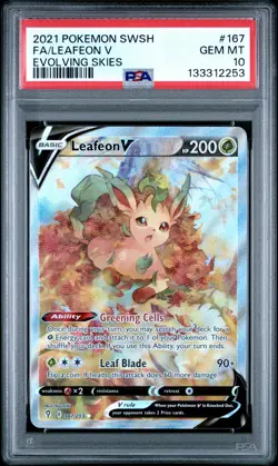 2021 POKEMON SWORD & SHIELD EVOLVING SKIES #167 FULL ART/LEAFEON V PSA 10 - Image 1