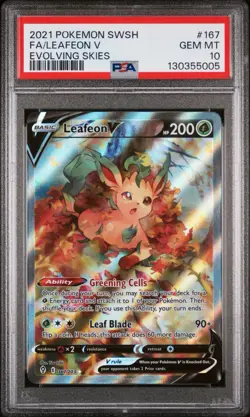 2021 POKEMON SWORD & SHIELD EVOLVING SKIES #167 FULL ART/LEAFEON V PSA 10 - Image 1