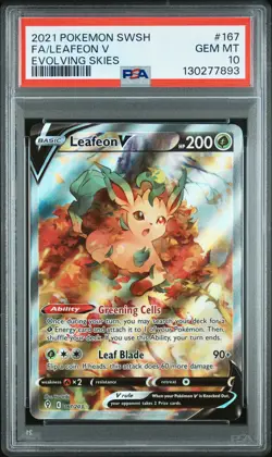 2021 POKEMON SWORD & SHIELD EVOLVING SKIES #167 FULL ART/LEAFEON V PSA 10 - Image 1
