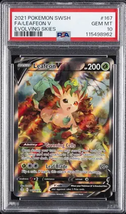 2021 POKEMON SWORD & SHIELD EVOLVING SKIES #167 FULL ART/LEAFEON V PSA 10 - Image 1