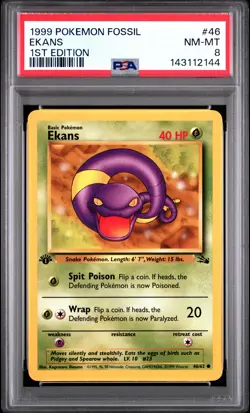 1999 POKEMON FOSSIL 1ST EDITION #46 EKANS PSA 8 - Image 1