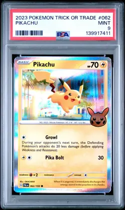 2023 POKEMON TRICK OR TRADE #062 PIKACHU PSA 9 - Image 1