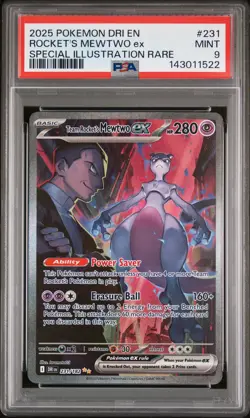 2025 POKEMON DRI SPECIAL ILLUSTRATION RARE #231 TEAM ROCKET'S MEWTWO EX PSA 9 - Image 1